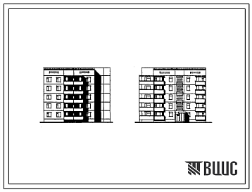 Фасады Типовой проект 135-0235с.85 5-этажная 10-квартирная поворотная с торцовым окончанием блок-секция 3Б-3Б (обратная)