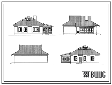 Фасады Типовой проект 188-24-196.85 Одноэтажный одноквартирный жилой дом с 4-комнатной квартирой для государственного и колхозного строительства