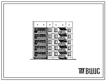 Фасады Типовой проект 135-0372с.13.88 Блок-секция торцевая (левая) пятиэтажная 15-квартирная 2-3-3. Для строительства в Кабардино-Балкарской АССР.