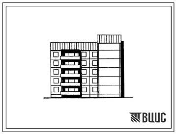 Фасады Типовой проект 135-0383с.13.89 5-этажная блок-секция с уширенным торцом правая (с двумя 3-метровыми шагами в лестничной клеике) на 20 квартир 2-2-3-3 для строительства в г. Иркутске