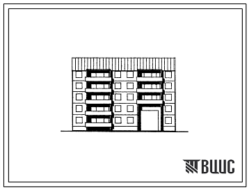 Фасады Типовой проект 135-0381с.13.89 5-этажная рядовая блок-секция с проездом правая (с двумя 3-метровыми шагами в лестничной клеике) на 16 квартир 2-2-3-3 для строительства в г. Иркутске