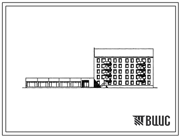 Фасады Типовой проект 114-055с.87 Блок-секция 5-этажная 27-квартирная торцовая со встроенно-пристроенным магазином "Универсам" торговой площадью 400 м2 в конструкциях серии 1.020.1-2с