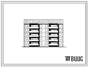 Фасады Типовой проект 135-0379с.13.89 5-этажная рядовая блок-секция (с двумя 3-метровыми шагами в лестничной клеике) на 20 квартир 2-2-3-3 для строительства в г. Иркутске