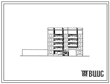 Фасады Типовой проект 135-0337с.23.87 5-этажная рядовая блок-секция с проездом (правая) на 14 квартир 1-2-3-3 со встроенными в 1 этаже помещениями обслуживания неселения для строительства в г. Иркутске
