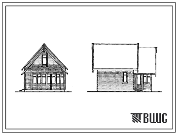 Фасады Типовой проект 186-115-179.87 Однокомнатный садовый летний домик с мансардой. Площадь, м2: общая 24,5, мансарды 14,6, веранды 9,7