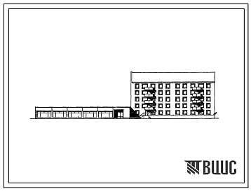 Фасады Типовой проект 114-054с.87 Блок-секция 5-этажная 27-квартирная торцовая со встроенно-пристроенным магазином "Универсам" торговой площадью 400 м2 в конструкциях серии 1.020.1-2с