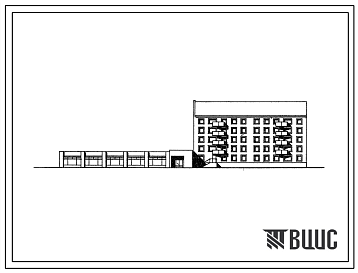 Фасады Типовой проект 114-053с.87 Блок-секция 5-этажная 28-квартирная торцовая со встроенно-пристроенным магазином "Товары для молодежи" торговой площадью 650 м2