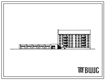 Фасады Типовой проект 114-052с.87 Блок-секция 5-этажная 28-квартирная торцовая со встроенно-пристроенным магазином "Товары для молодежи" торговой площадью 650 м2