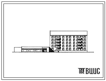 Фасады Типовой проект 114-049с.87 Блок-секция 5-этажная 28-квартирная торцовая со встроенно-пристроенным магазином "Товары для дома" торговой площадью 400 м2