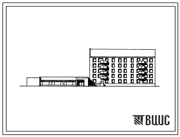 Фасады Типовой проект 114-048с.87 Блок-секция 5-этажная 28-квартирная торцовая со встроенно-пристроенным магазином "Товары для дома" торговой площадью 400 м2