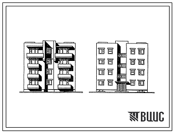 Фасады Типовой проект 89-0107.13.86 Четырехэтажная рядовая-торцовая блок-секция на 8 квартир (для Белорусской ССР)