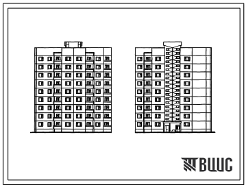 Фасады Типовой проект 90-0272.13.89 9-этажная торцевая-угловая блок-секция на 36 квартир 2-3-3-3 (правая) (для строительства в Белорусской ССР)