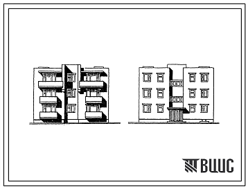 Фасады Типовой проект 89-0104.13.86 Трехэтажная рядовая-торцовая блок-секция на 6 квартир (для Белорусской ССР)