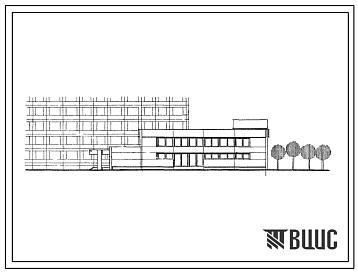 Фасады Типовой проект 272-32-46 Блок обслуживания, пристроенный к общежитиям на 600-800 человек, в конструкциях ИИ-04, для строительства в 1В климатическом подрайоне, 2 и 3 климатических районах
