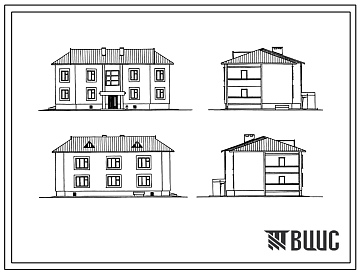 Фасады Типовой проект 114-24-224.87 Двухэтажный односекционный жилой дом на 4 квартиры