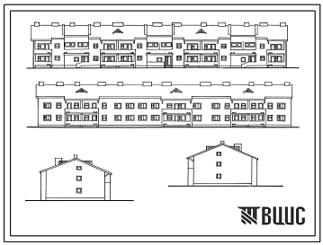 Фасады Типовой проект 114-12-186.2 Двухэтажный трехсекционный 22-квартирный жилой дом с квартирами типа 1А, 2А, 2Б, 3Б