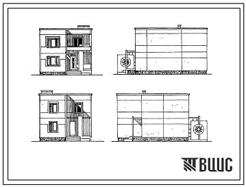 Фасады Типовой проект 141-210-36.85 Жилой дом 2-этажный 1-квартирный с  4-комнатной квартирой в двух уровнях. Для строительства во 2В климатическом подрайоне Белорусской ССР.