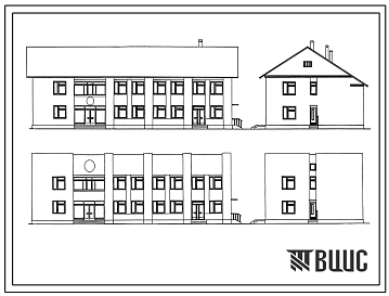 Фасады Типовой проект 264-20-55 Административное здание на 25 рабочих мест. Исполком сельского (поселкового) Совета на 4 р.м., отделение связи 6 категории на 6 р.м., правление колхоза (дирекция совхоза) на 15 р.м.