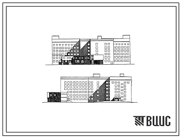 Фасады Типовой проект 252-3-49.86 Главный корпус онкологического диспансера со стационаром на 240 коек. Здание шестиэтажное. Каркас по серии 1.020-1/83. Стены из легкобетонных панелей.