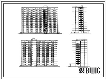 Фасады Типовой проект III-3 Общежитие на 611 мест для строительства в комплексе профтехучилищ для строительства в г. Москве