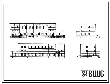 Фасады Типовой проект V-74 Столовая и спортзал для пристройки к существующим школам для строительства в г. Москве (Варианты 1979, 1983 и 1990 годов)
