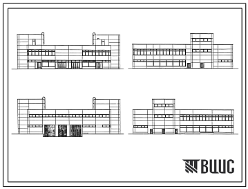 Фасады Типовой проект IX-26-1 Магазин бытовой химии и хоз.товаров торговой площадью 1200 м2. для строительства в г. Москве. Варианты проекта 1979 и  1983 годов разработки.