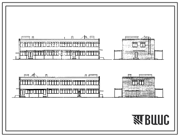 Фасады Типовой проект 2МГ-08-3 Хозяйственный блок   клубом, приемным пунктом прачечной и мастерские жилищно-эксплуатационной конторы со стенами из кирпича для строительства в г.Москве