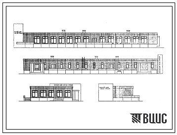 Фасады Типовой проект XI-35 Пристроенное предприятие обслуживания населения к жилым домам производства ГМПСМ. Отделение связи для пристройки к домам серий П30/12Г, П46/12, П55/12, II-68, Пп70/17