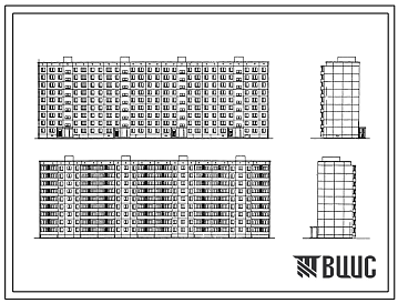 Фасады Типовой проект 1-515-04/9ЮЛ Жилой 4-секционный 9-ти этажный крупнопанельный дом на 144 квартиры