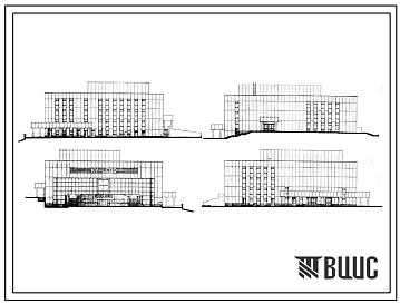 Фасады Типовой проект И-916 Кинотеатр с залами 800 и 310 мест с расширенным составом помещений (аналогичен И-919) для строительства в г. Москве