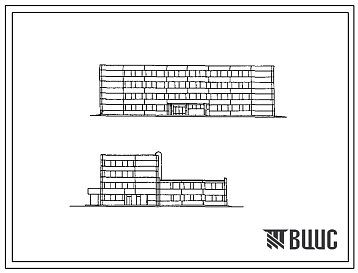 Фасады Типовой проект 807-10-77.85 Лабораторный корпус с виварием (для ветлаборатории со штатом 100 чел.). Размеры здания -15x48 м. Расчетная температура: -20, -30, -40°С. Стены - панельные легкобетонные. Покрытие - железобетонные плиты по железобетонным ригелям