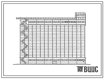 Фасады Типовой проект 814-5-16.88 Силосный склад зернового сырья вместимостью 18 тыс.т. Предназначен для хранения 35 % годового запаса фуражного зерна. Размеры здания - 24x48 м. Расчетная температура: -30°С. Стены - железобетонные плиты. Покрытие - железобетонны
