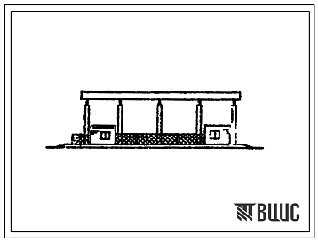 Фасады Типовой проект 814-5-25.91 Цех для сушки кормов на базе одного агрегата АВМ-0,85. Предназначен для производства травяной муки с последующим приготовлением гранул и временным их хранением. Размеры навеса - 9x24 м. Расчетная температура: -30°С. Стены операт