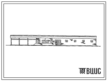 Фасады Типовой проект 816-9-23.85 Материально-технический склад для хозяйств с парком 200 тракторов. Предназначен для хранения ремонтных материалов, агрегатов, запчастей и оборудования на центральной усадьбе. Размеры здания - 12x60 м. Расчетная температура: -20,