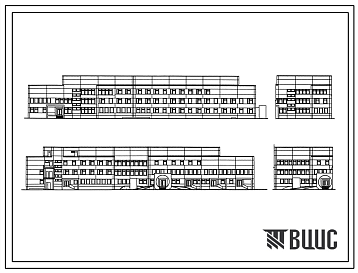 Фасады Типовой проект 252-2-16 Акушерский корпус на 60 коек с женской консультацией на 300 посещений в смену при центральной районной больницы. Здание двух-, трех-, четырехэтажное. Каркас сборный железобетонный серии ИИ-04.