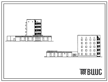Фасады Типовой проект 87-087/1.2 Пятиэтажная  торцовая левая блок-секция на 13 квартир со встроенно-пристроенным продовольственным магазином на 24 рабочих места