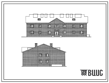 Фасады Типовой проект 164-12-192.83 Общежитие для рабочих и служащих на 56 мест (с жилыми комнатами на 2 и 3 чел.). Стены из кирпича. Общая площадь 738 м2 )