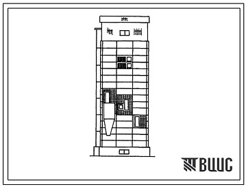 Фасады Типовой проект 415-3-8.83 Рабочая очистительная башня с устройствами для приема зерна из автомобилей и отпуска зерна на железную дорогу