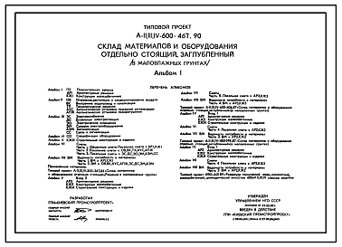 Состав Типовой проект А-II,III,IV-600-467.90 Заглубленный склад материалов и оборудования отдельно стоящий (убежище на 600 человек, размеры убежища 24м на 18м, режимы вентиляции 1,2,3)