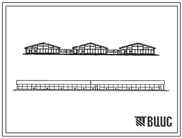 Фасады Типовой проект 805-3-64.85 Блок на 3-х птичников на 59250 голов утят с выращиванием на сетчатом полу. Стены-панели с деревянным каркасом и асбестоцементной обшивкой