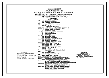 Состав Типовой проект А-II,III,IV-900-403.87 Заглубленный склад материалов и оборудования отдельно стоящий (в водонасыщенных грунтах) (убежище на 900 человек, размеры убежища 36м на 18м, режимы вентиляции 1,2,3)