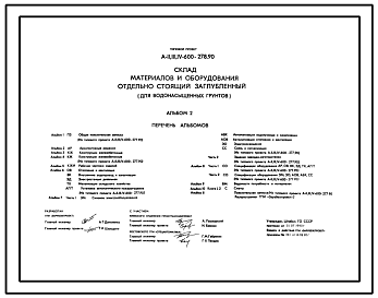 Состав Типовой проект А-II,III,IV-600-278.90 Склад материалов и оборудования отдельно стоящий заглубленный. Стены из железобетонных панелей по серии У-01-01/80 (убежище на 600 человек, размеры убежища 24м на 18м, режимы вентиляции 1,2)