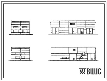 Фасады Типовой проект 816-2-9.84 Здание мойки, диагностики и окраски сельхозмашин центральной ремонтной мастерской для хозяйств с парком 150 и 200 тракторов.