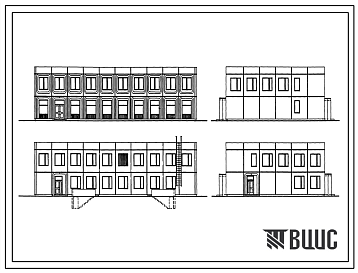 Фасады Типовой проект 251-8-30.84 Аптека II категории. Блок 15. Здание двухэтажное. Стены из легкобетонных панелей.