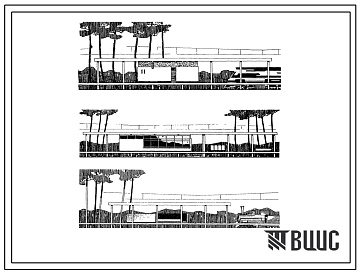 Фасады Типовой проект 501-204 Пригородные пассажирские павильоны с навесами при ширине платформ 8, 9, 10 и 10,5 м