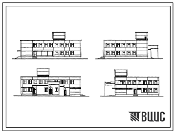 Фасады Типовой проект 252-8-27 Здание центральной районной аптеки II категории. Здание двухэтажное. Каркас сборный железобетонный серии ИИ-04. Стены из легкобетонных панелей.