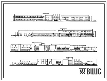 Фасады Типовой проект 254-3-24 Главный корпус дома интерната для инвалидов от 18 до 45 лет с поражением опорно-двигательного аппарата на 200 мест. Для строительства в 1В климатическом подрайоне, 2 и 3 климатических районах