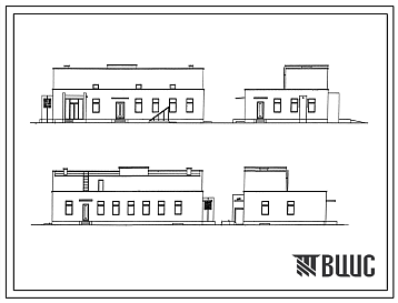 Фасады Типовой проект 254-1-123.83 Паталогоанатомический корпус центральной районной больницы на 250 коек с поликлиникой на 500 посещений в смену.Здание одно-, двухэтажное. Стены из кирпича.