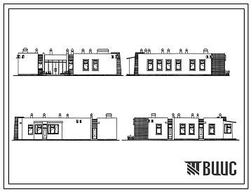 Фасады Типовой проект 254-8-39с.85 Главный корпус сельской аптеки 5 категории. Для строительства в 4А и 4Г климатических подрайонах сейсмичностью 7 и 8 баллов