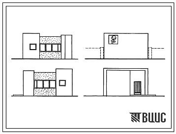Фасады Типовой проект 254-9-34 Проходная инфекционной больницы на 150 коек. Здание одноэтажное. Стены из кирпича.